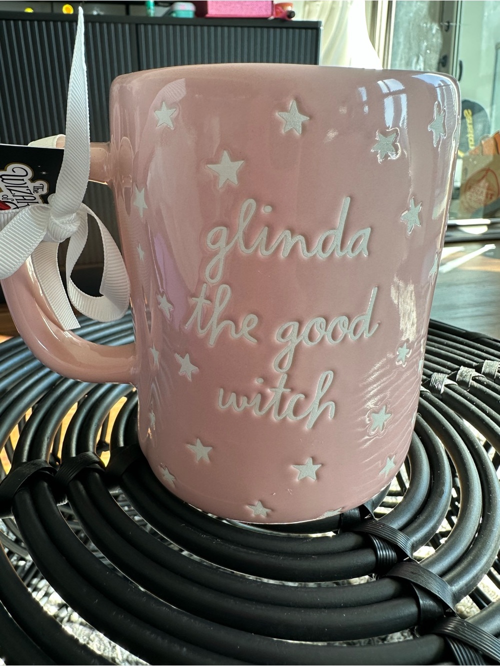 Rae Dunn Pink “glinda the good witch” Ceramic Mug with Star Accents
